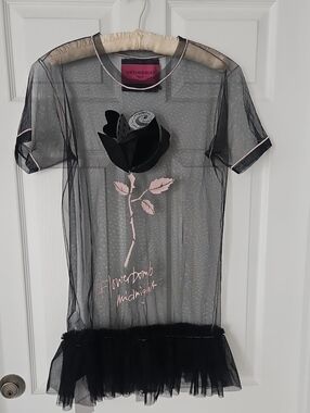 Viktor & Rolf Black Mesh Dress with Pink Rose Detail